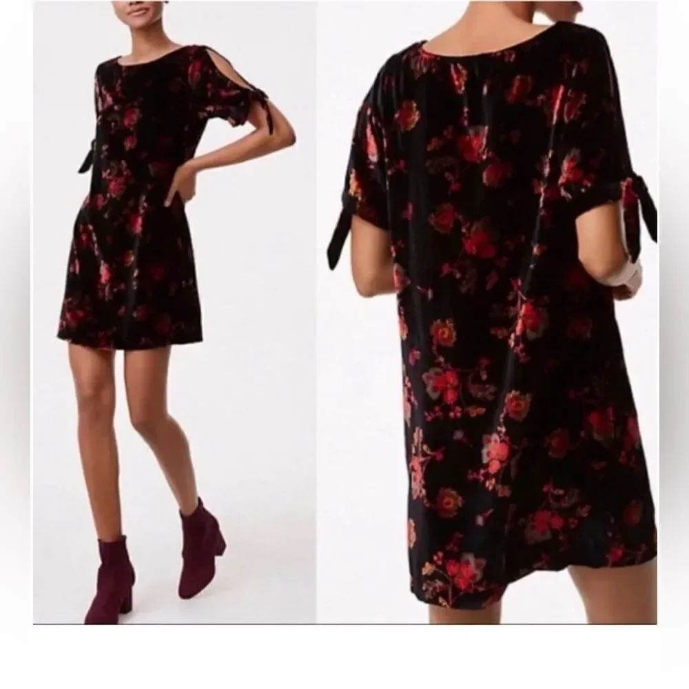 Ann Taylor LOFT Velvet floral print split sleeve shift mini dress size S.